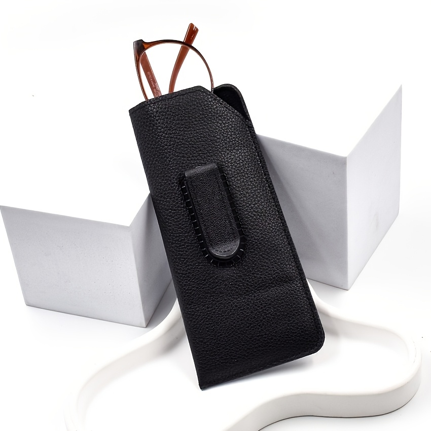 TEMU 1 Soft And Portable Eyeglass Case, Black Glasses Pouch With A Flexible Plastic Clip For To A Backpack Or Belt, Pu Casual-style Reading Glasses