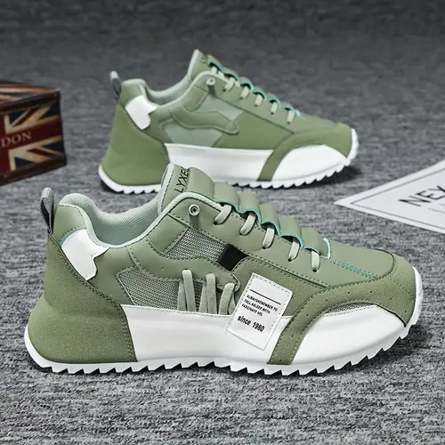 zapatillas deportivas casuales para hombres - malla transpirable y cubierta de , de pvc antideslizante, cierres de cordones de corte , , verde y - perfectas para correr, entrenamientos y uso