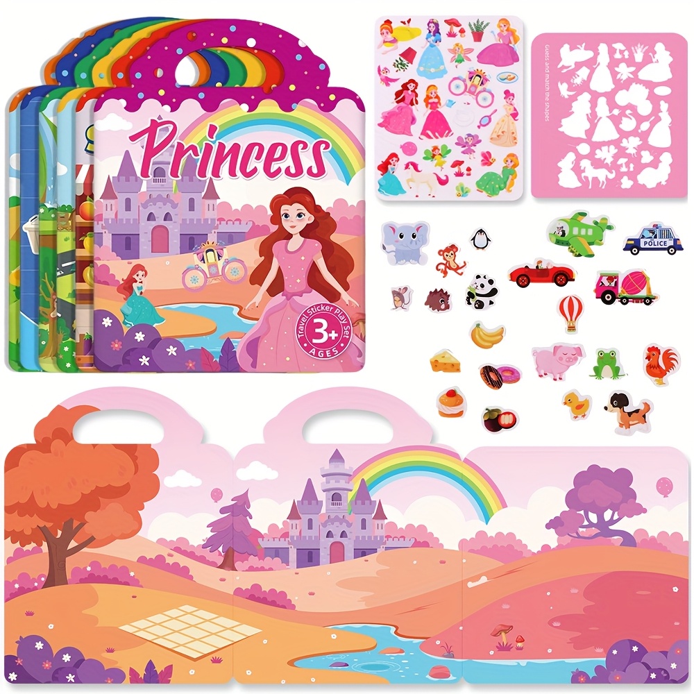 kids reusable diy sticker books multi scene multi themed   portable quiet busy activity toy creative cartoon patterns on plastic   fun gift for children stickers for    s creative play vibrant illustrations prepaste  
