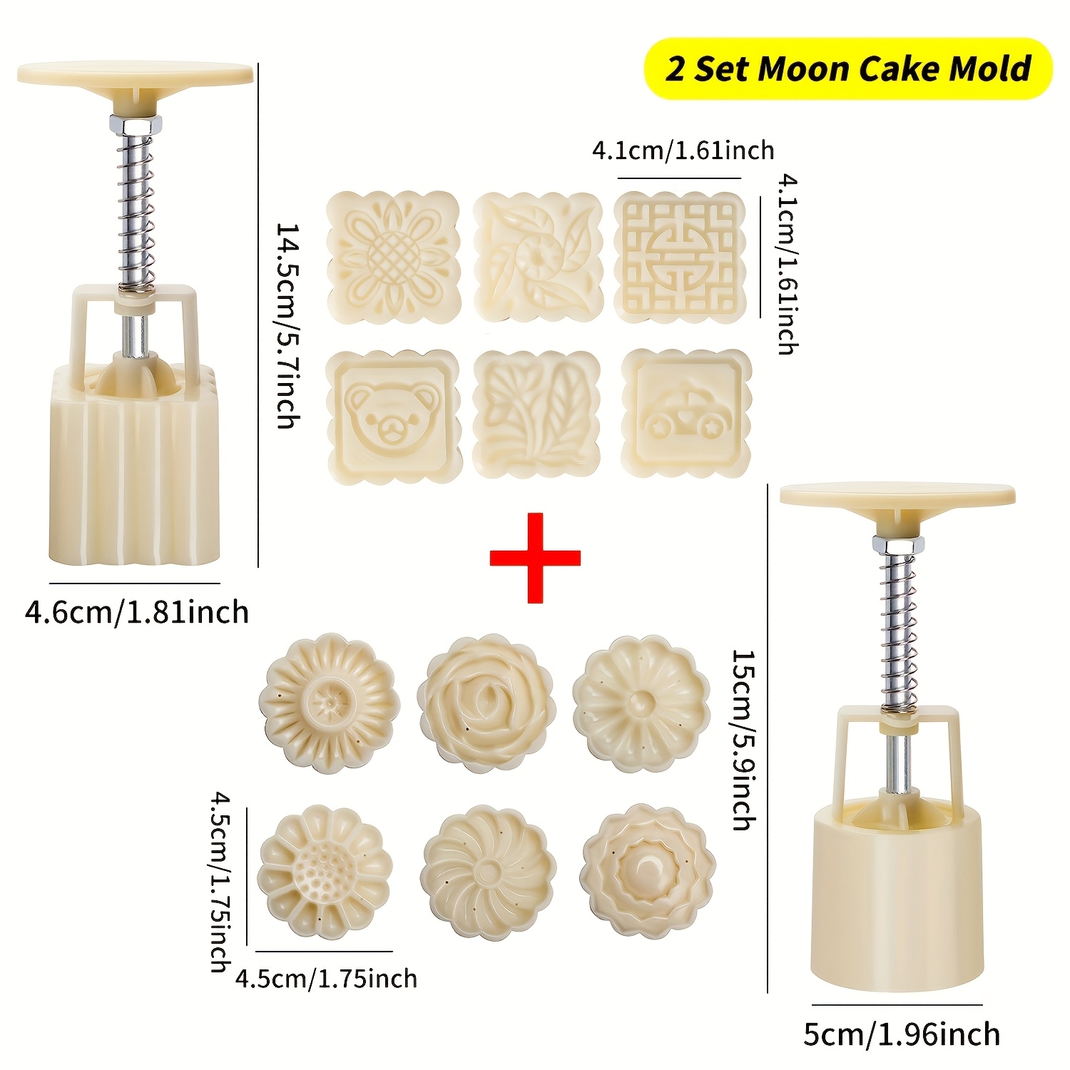 TEMU Set, Cookie Moon Cake Mold Set, Flower Stamps And 6 Square Pattern Stamps Moon Cake Mold, Including 2 Mold, Diy Hand Press Cookie Stamps, Mid