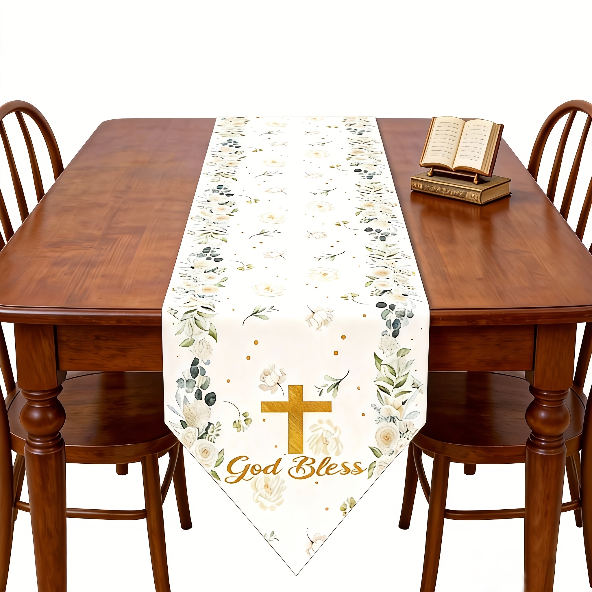 Image of 1pc Elegant Religious Tablecloth Suitable For Newborn Baptism, Church Cross With Soft - Fabric, Wide For Christening, Mass, Holiday Decorations