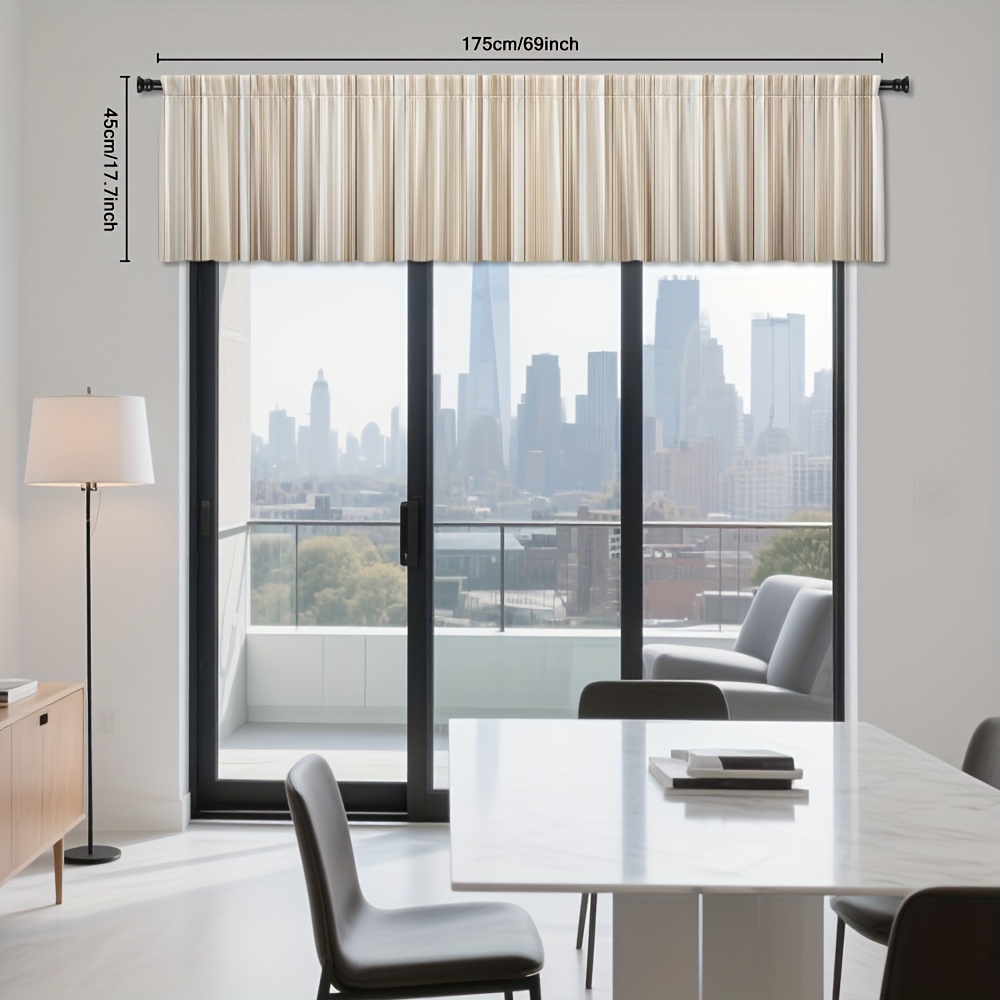 TEMU 1pc, Abstract Beige Stripe Print Valance Curtain, Modern , Short Window For Kitchens, Living Rooms, Bedrooms, And Cafés, Rod For Effortless Home