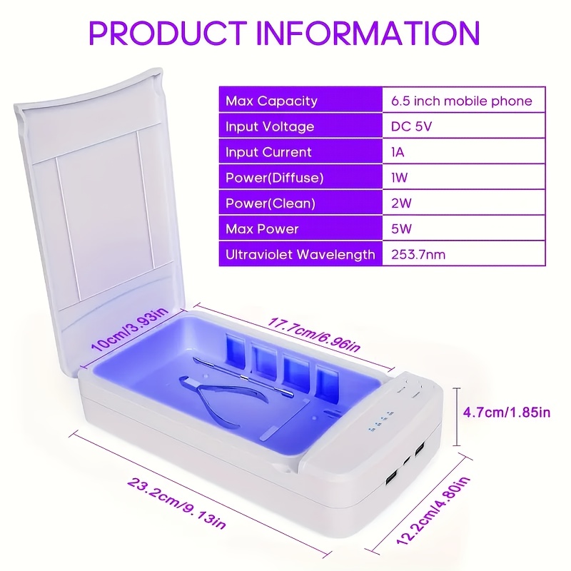 

Portable Usb Nail Sterilizer Case With Blue Light - Ideal For Tweezers, Scissors, Jewelry, Cell Phones, Watches, Keys - Perfect Gift For Nail Salons, Tool Sterilizer, Tattoos