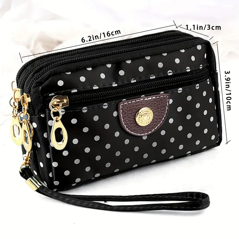 elegant nylon clutch wallet polka dot pattern four zipper pockets mixed color polyester lining random printing purse for women running casual wear details 2