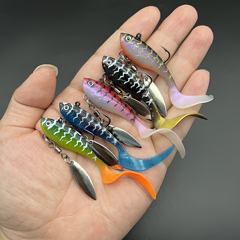 

5pcs Soft Body Tails With Rotating Bright Vane Lures, Fishing Baits For Bass, , Trout, Mackerel, Cod, , Sardine, , , And More - Pvc Lure Set For Freshwater And Saltwater Fishing