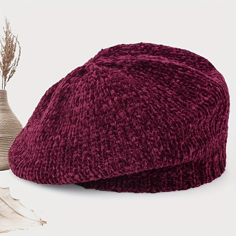 TEMU 1pc Fashionable Autumn/winter Chenille Women's Beret Hat, Solid Color, Multiple Colors , Cold-proof Hat, Suitable For Daily Use