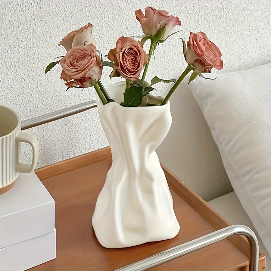 Image of 1pc Modern White Plastic Vase - Bohemian Chic Decorative Centerpiece, Suitable For Home, Wedding, Office Or Party Decoration, Rectangular Design, Arrangement, For Home Decor