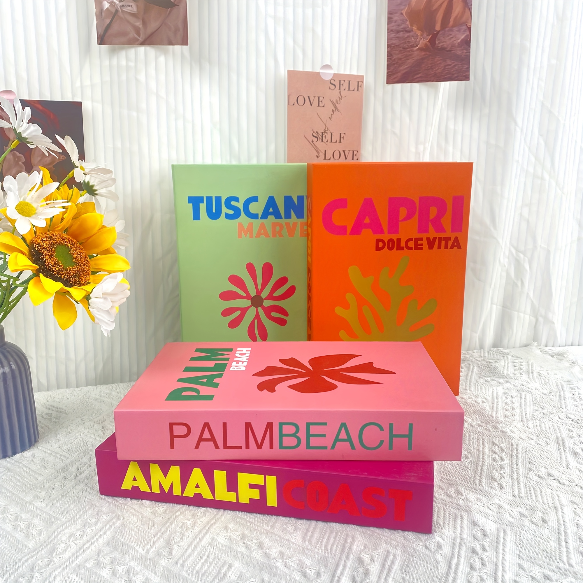 E-shop 4er-Set Italienischer tropischer Stil Dekorative Buchfarben Atmosphäre Layout Falsche Bücher Bücherregal Büro Schreibtischdekoration Modell
