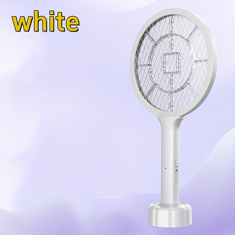 1pc White Handheld Swatter, Usb Rechargeable, With Led Night Light, Electric Insect Killer, Indoor Insect Killer With Stand, Home Portable Killer, Portable Insect Killer