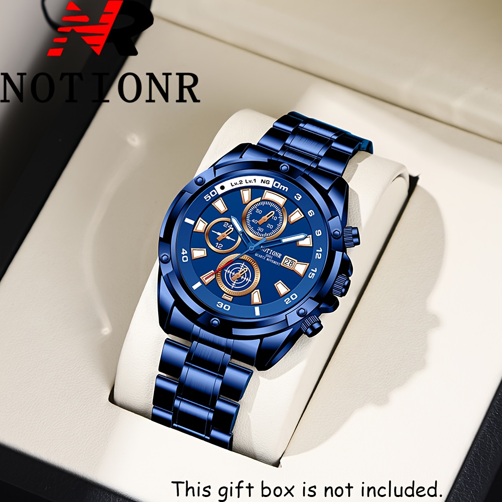 Montre NOTIONR Homme - Bracelet Inox Noir - Quartz Étanche - Cadeau