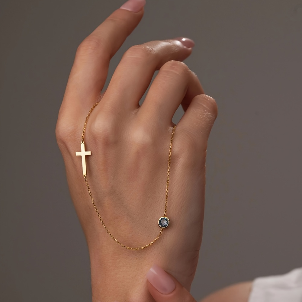 Women's Exquisite Birthstone Cross Necklace, Customizable Gift