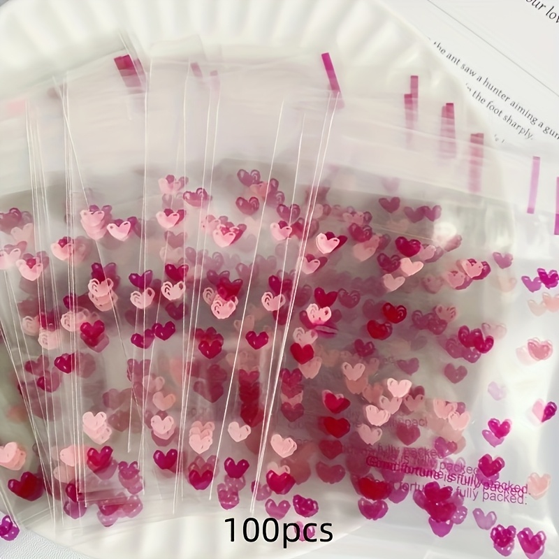 Image of 100pcs, Mother's Day Love Self-adhesive Bag, Small Item Sealed Bag, Party Gift Packaging Bag, Packaging Bag
