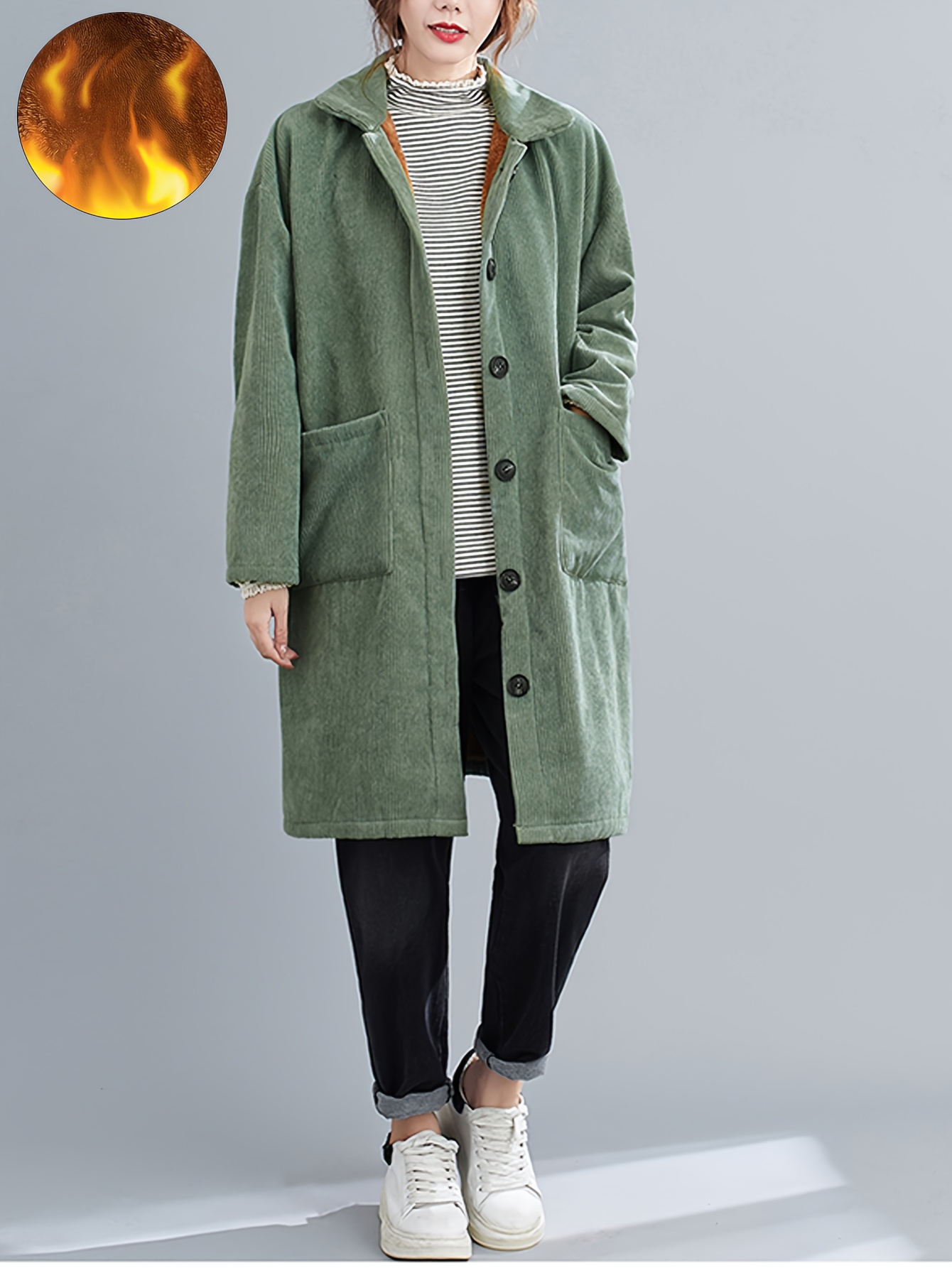 womens cozy fleece lined corduroy jacket length winter Temu Bahrain