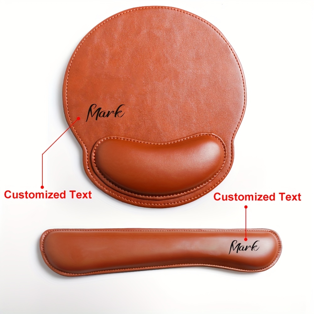 

2-pack Ergonomic Leather Wrist Rest Mouse Pad, Custom Text, Wrist Support, Ideal Gift For Men/women/dad, Birthday, Christmas, Valentine's Day For Office Desk