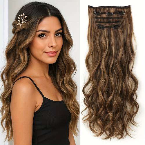 the six piece set of european and clips seamless hair extensions hair clips are convenient to wear can quickly increase the amount of hair the needs of women for different hairstyles