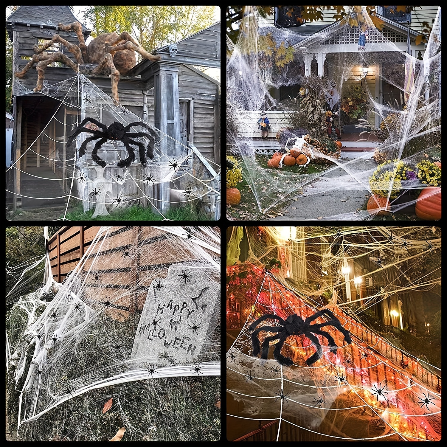   giant black spider decoration 20 soft hairy scary for halloween indoor outdoor yard display details 3
