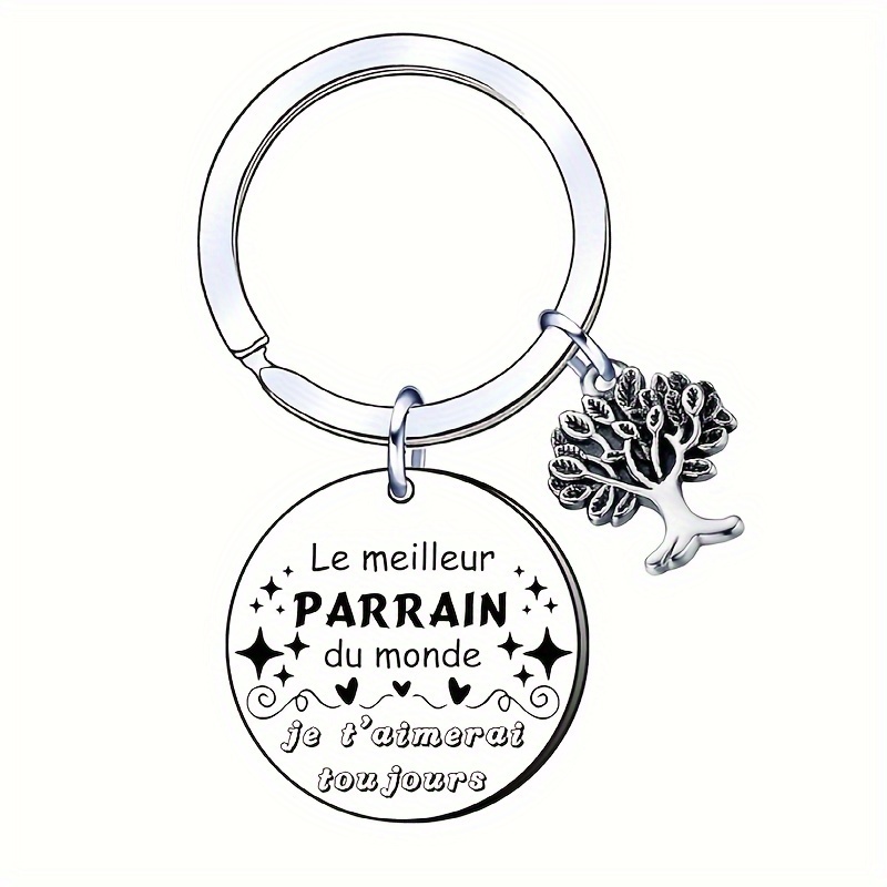 

Stainless Steel Keychains, With "le Meilleur Parrain Du Monde" Engraved, Durable Circular Ring, Sentimental Keepsake