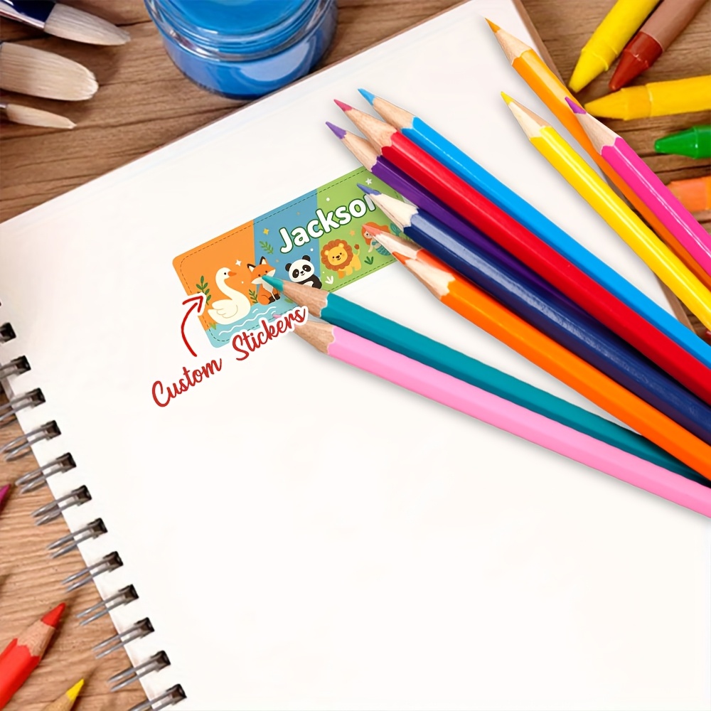 45/90pcs Personalized Cartoon Animal Name Stickers for School Use