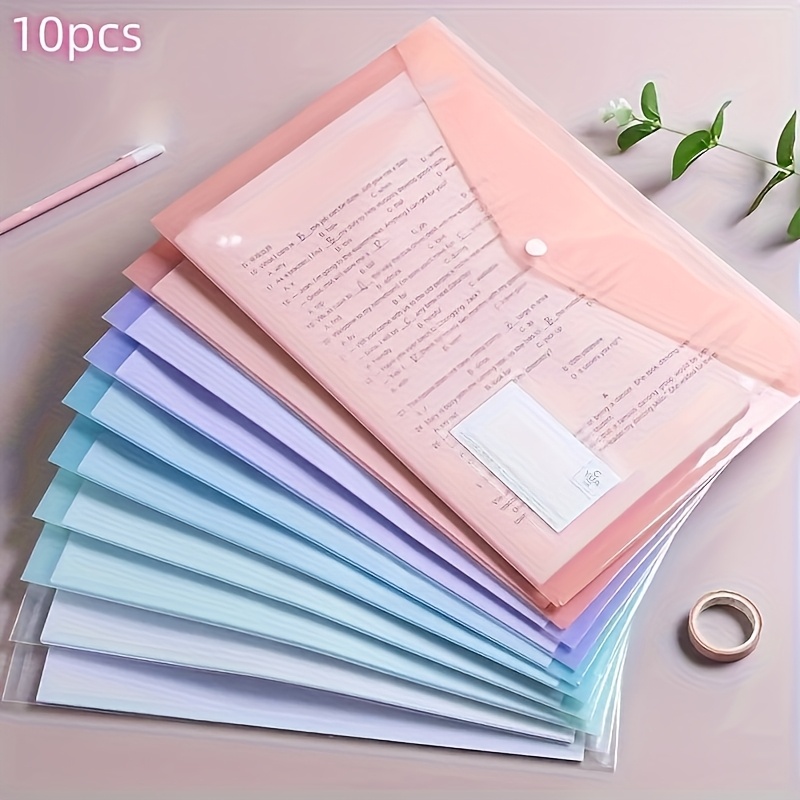 E-shop 10er Pack A4 Ordner mit Druckknopf – Morandi Farben, Dokumentenmappe aus Kunststoff, PP Material für Schule und Büro