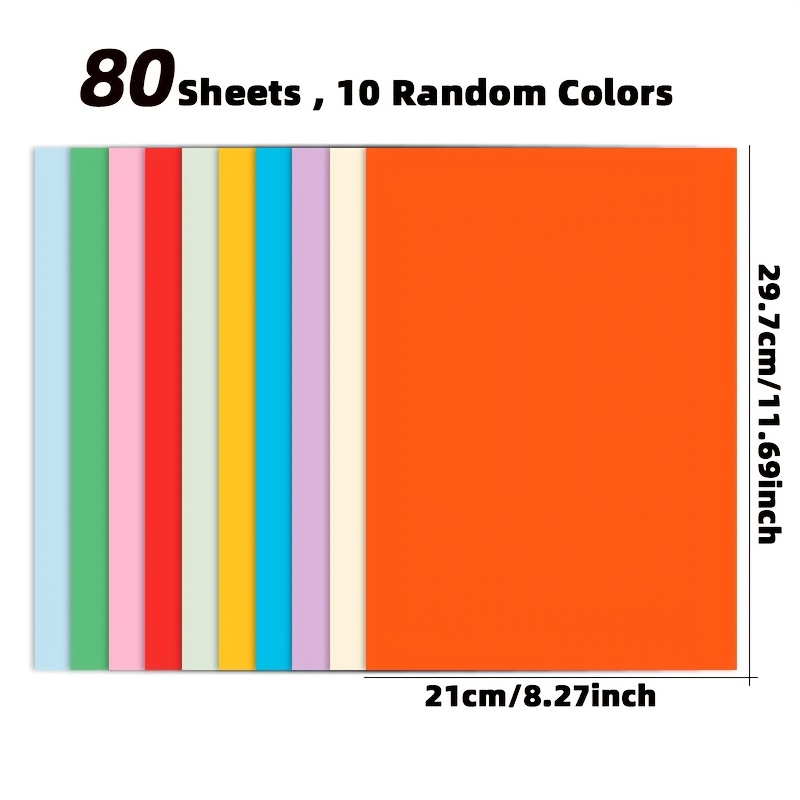 TEMU 80-sheet A4 Multicolor Paper Set, Featuring 10 Vibrant Random Colors, Made Of Thick And Smooth Craft Paper. Suitable For Projects, Origami, Card