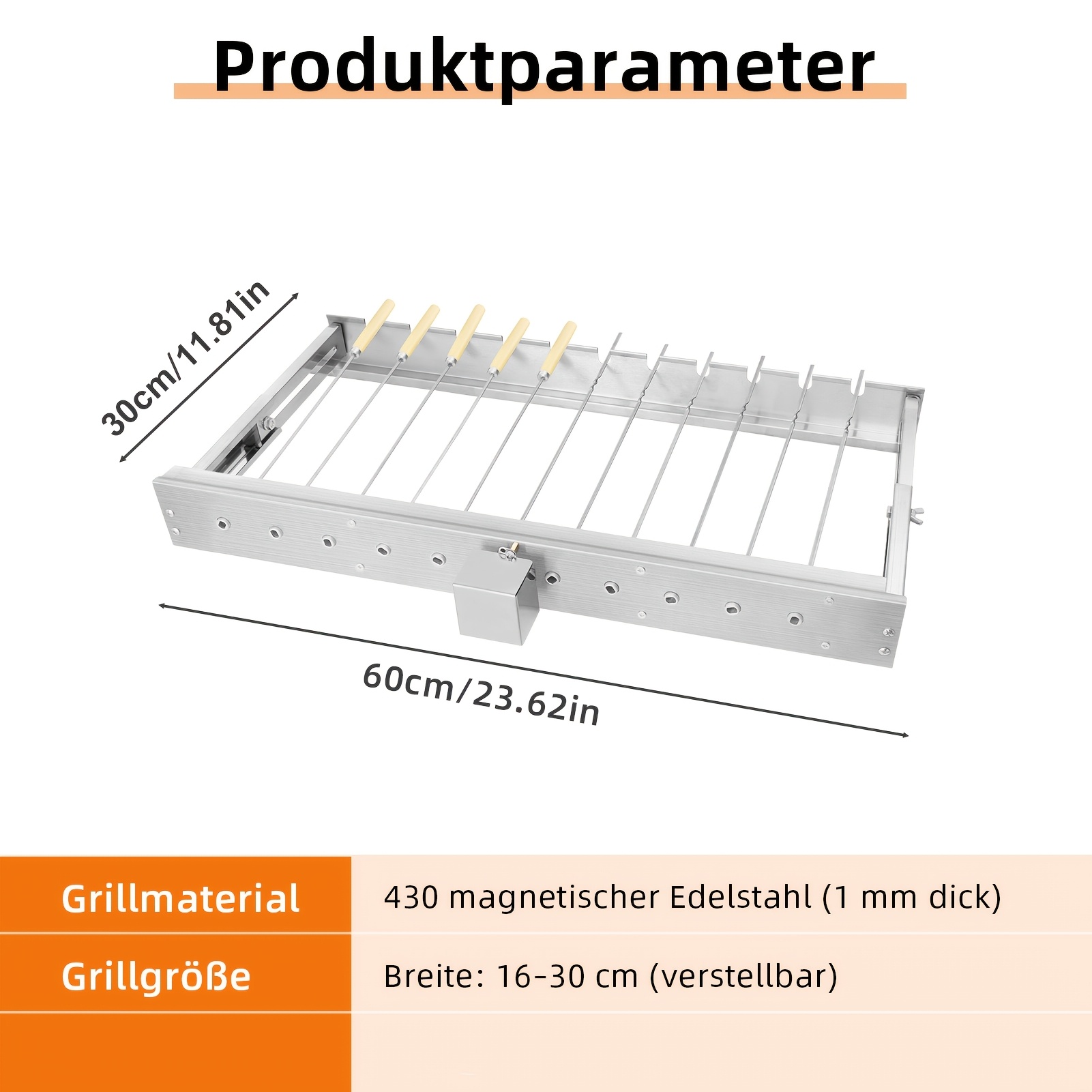 Image of Portable Grill, Food-grade Stainless Steel Construction, Adjustable Cooking Area Width, Includes Skewers, Ideal For Parties And Camping Barbecues