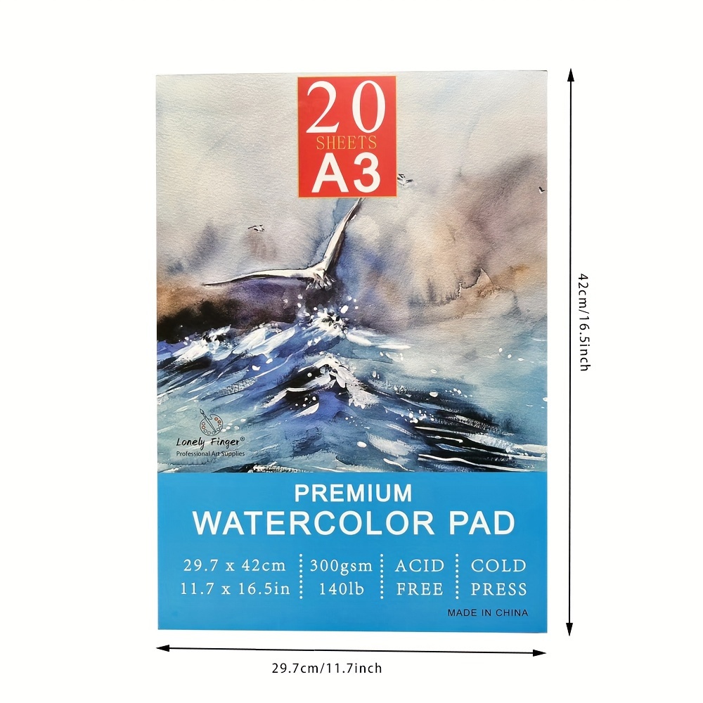 Image of Watercolor Paper Pad A3/a4/a5, 140lb/300gsm, 20 Sheets | Cold-pressed, Acid-free, Suitable For Artists And Students - Ideal For Painting, Gouache, Mixed Media, And Ink