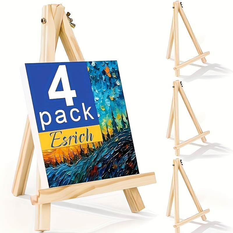 

4-pack Wooden Art Easels, 9" Tabletop Display Stand, Adjustable Tripod For Canvas, Photos & Signs, Craft Painting Party Supplies