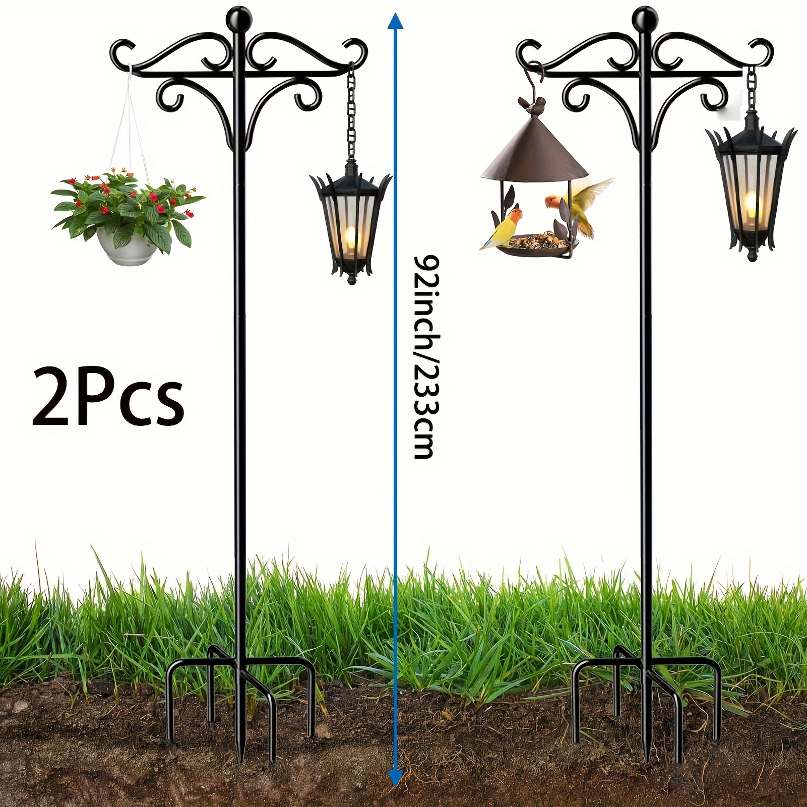 

Boho Hooks - 2 Pack, Heavy Duty Adjustable Bird Feeder Pole With 5 Forks, Wall Mount Shepherds Hooks For Hanging Planters, Solar Lights, And Bird Feeders (92in)