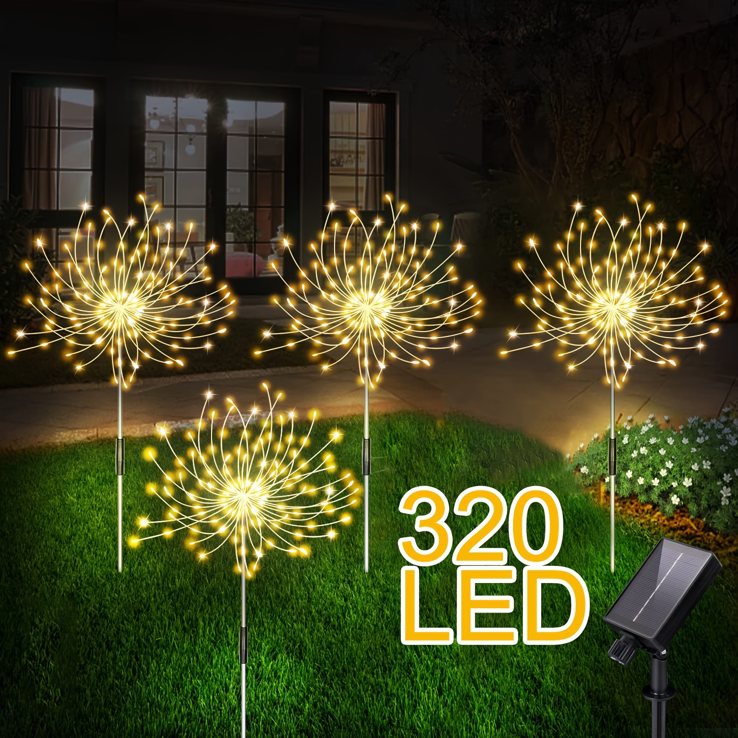 

4 Pack 320 Led , 1pack 60led Firework Lights Outdoor Solar Ip65 Waterproof Decorative Starburst Lights Landscape Lamp, Decor For Courtyard Garden Christmas Party (warm White, Multicolour)