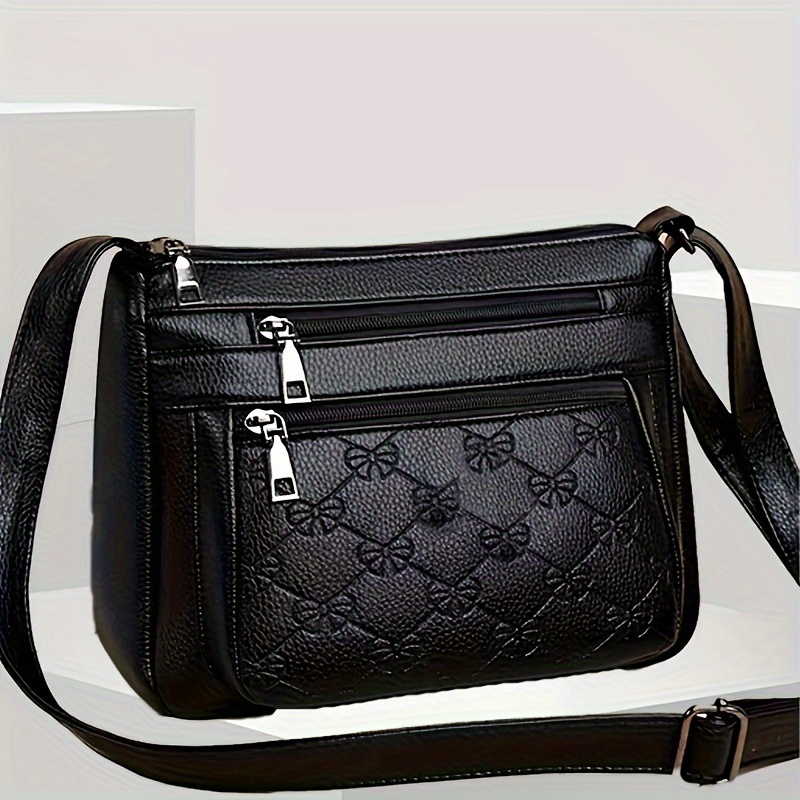 

Chic Black Leather Crossbody Bag For Women - , Soft & With Zip Closure