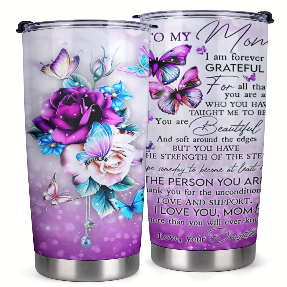 

1pc Mom Rose 20oz Stainless Steel Tumbler - Mom Gifts From Daughters - Mom Birthday Gifts From Daughter, Christmas Gifts, Valentine's Day Gifts For Mom