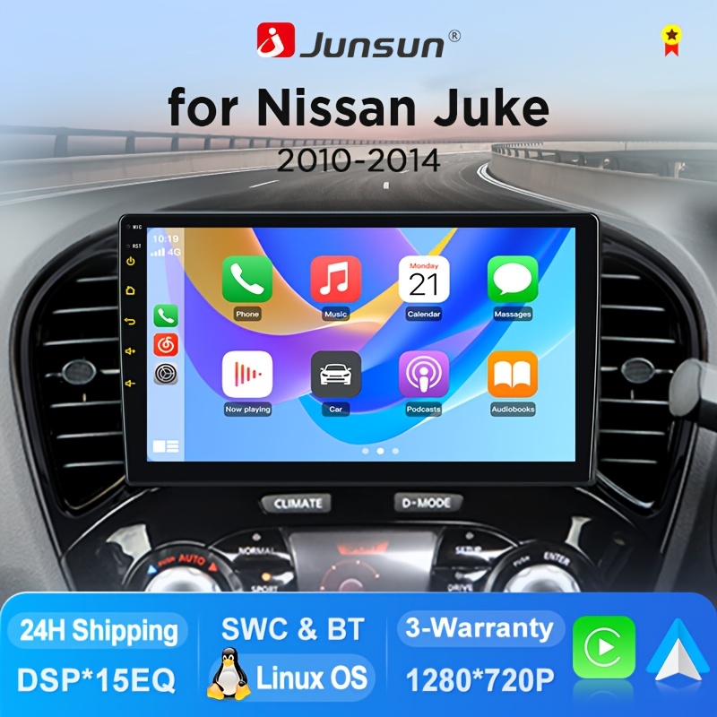 Junsun System Car Stereo With Auto & Carplay For Juke 2010 2011 2012 2013 2014 Touch Screen Multimedia Player, Without Battery