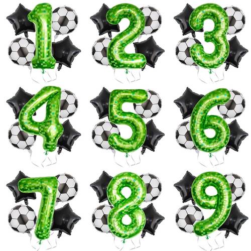 5er-set 40-zoll pixel-zahlenballons | fußball-themen-geburtstagsballons mit heliumventil, aluminiumfolienmaterial, ideal für geburtstagsfeiern, festliche dekorationen und veranstaltungen im freien
