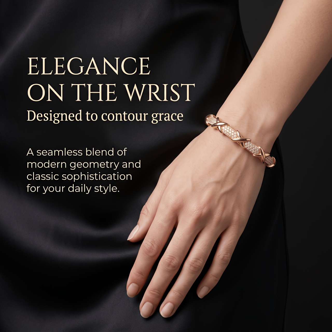 3D X-Cross Inlaid Synthetic Zirconia Golden Bracelet