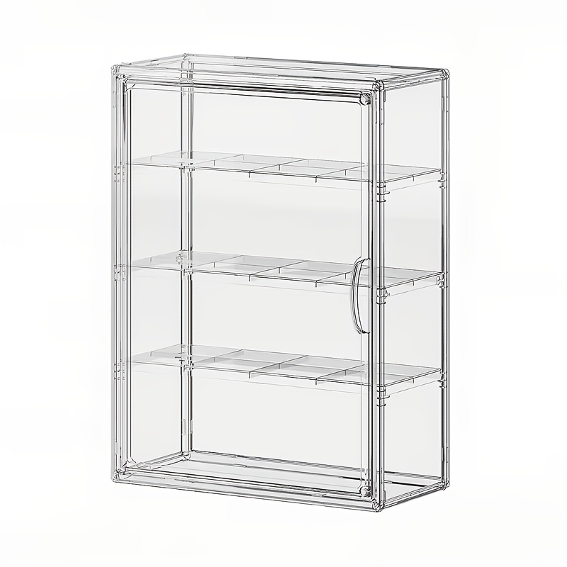 TEMU 4 Tiers Wall-mounted Acrylic Display Case | Clear Figure Display With 3 Adjustable Dividers, Dust-proof, Large Collectibles Storage Shelf