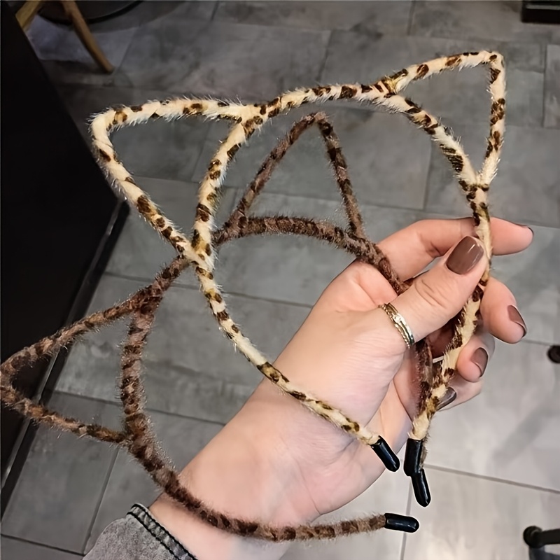1pc/2pcs Cute Leopard Print Plush Cat Ear Headband For Women, Perfect For Face Washing And Hair Additions