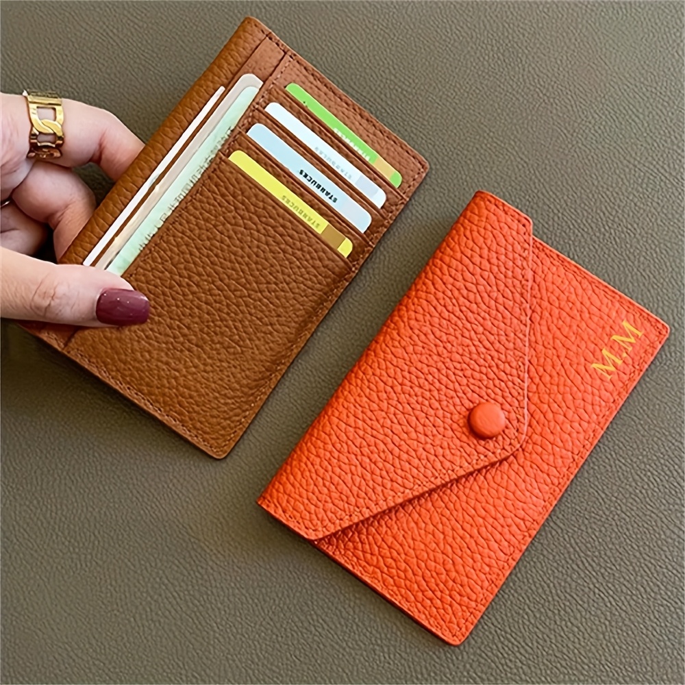 

Sleek Ultra-thin Synthetic Leather Wallet For Women - Mini Envelope Design With Custom Lettering, Multi-card Slots, Snap Closure, And Clean Minimalist Style In Brown &