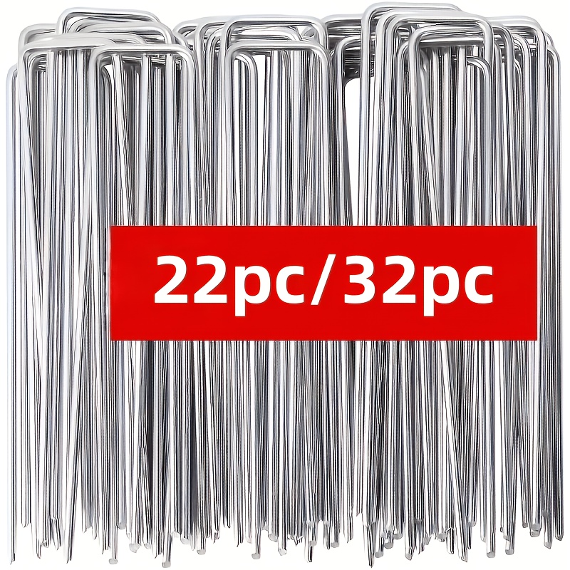 E-shop 22/32 Stück Brandneue, verdickte, verzinkte Anti-Rost Landschaftsbau-Nägel aus Stahl, U-förmige Garten-Erdnägel - Geeignet für Campingzelte,