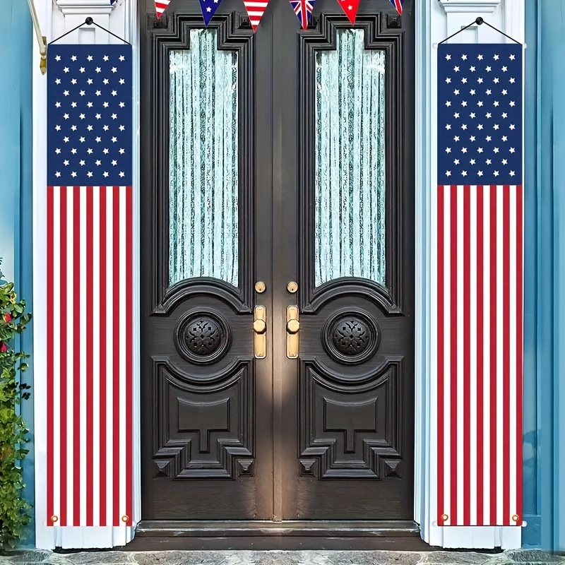 

1/2 Pairs, Independence Day American Flag Pull-down Door Banners Porch Signs - Usa Flag Hanging Banner 4th Of July Patriotic Party Decoration For Outdoor Indoor
