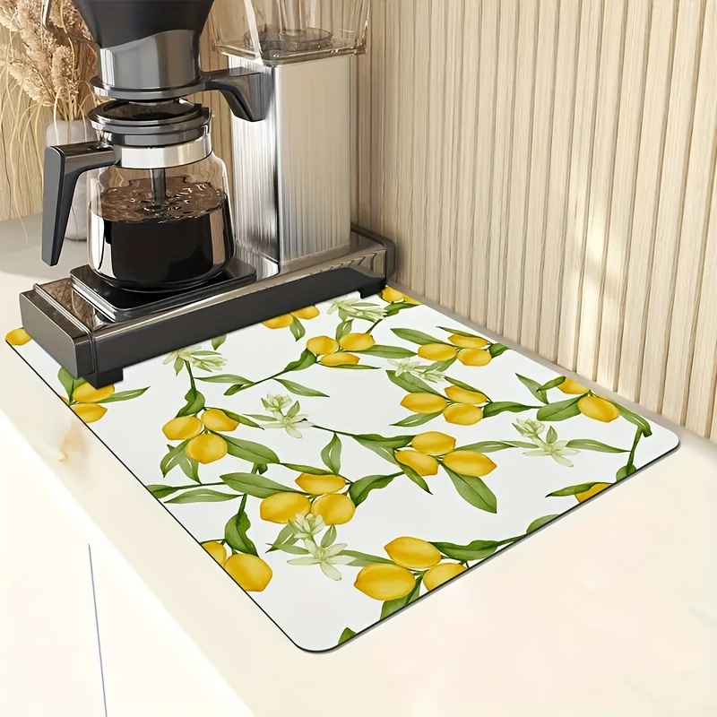 

1pc Lemon Print Vintage Dish Drying Mat - High-traction Non-slip, Super Absorbent, Durable & Stylish, Perfect For Coffee Machines, Countertop, Dining & Patio Decor, Essential Kitchen Supply