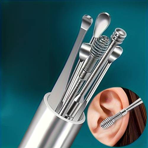 7pcs set random style stainless steel earwax removal tool kit portable durable ear cleaning spoons with keychain for easy carry loaded heads safe hygienic ear care accessories earwax removal tool se
