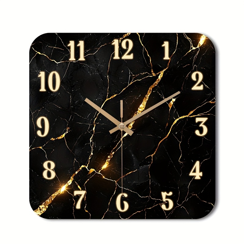 TEMU 1pc Of A Quiet Wall Clock That Tick, Featuring A Decorative Square Design With A High-definition Glossy Laminated Marble Clock Face And Golden