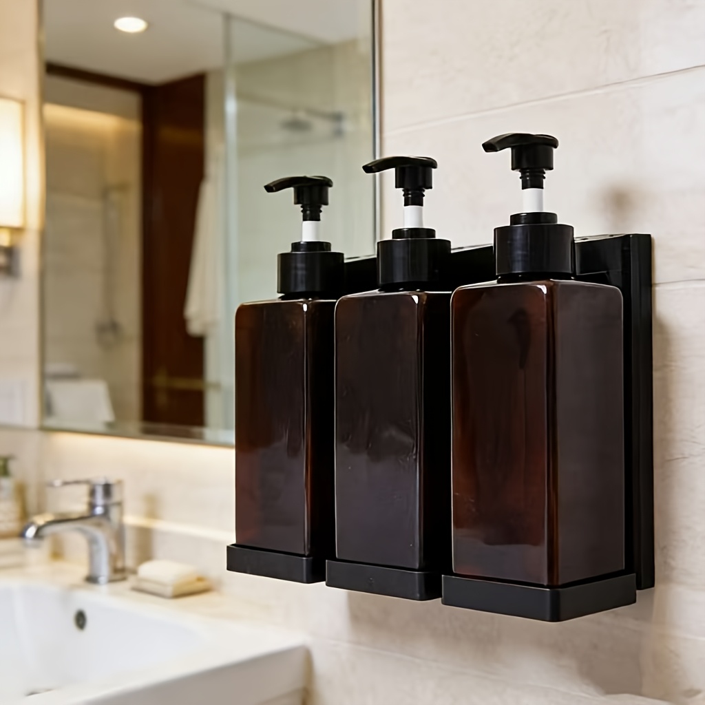 TEMU Distributeur de savon liquide mural couleur thé, avec à trois têtes et une capacité de 300 ml, parfait pour de bain et le lavage perçage.