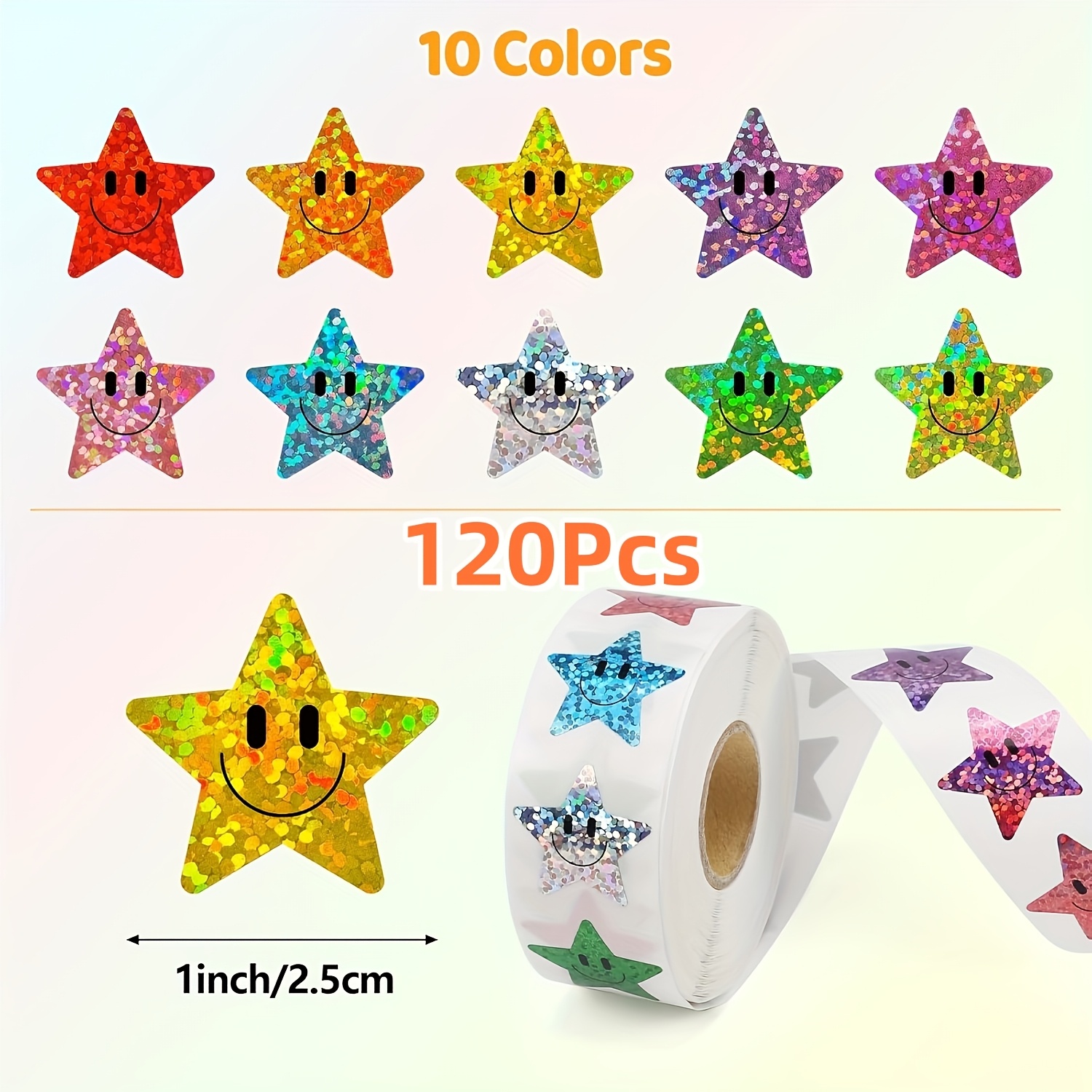 120pcs/roll Laser Star Face Stickers, Stickers For Stationery, Gift Packaging, Decorative Envelopes, Sealing Labels