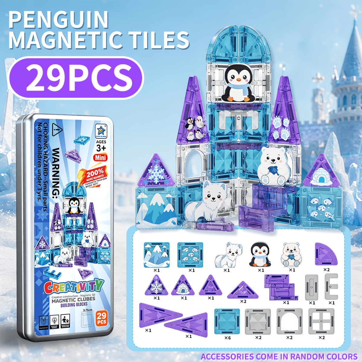 TEMU Polar Penguin Mini Magnéticos, Piezas de Animales Árticos, Juego de Juguete Interior para , Juego Magnético , Estimula la y Espacial, Set de