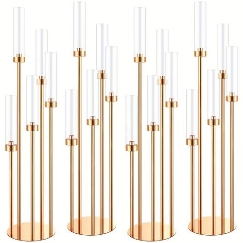 set of 4 floor candelabras for weddings featuring 5 and standing at 42 5 inches metal holders come with acrylic lampshades valentines day parties and home decor in golden