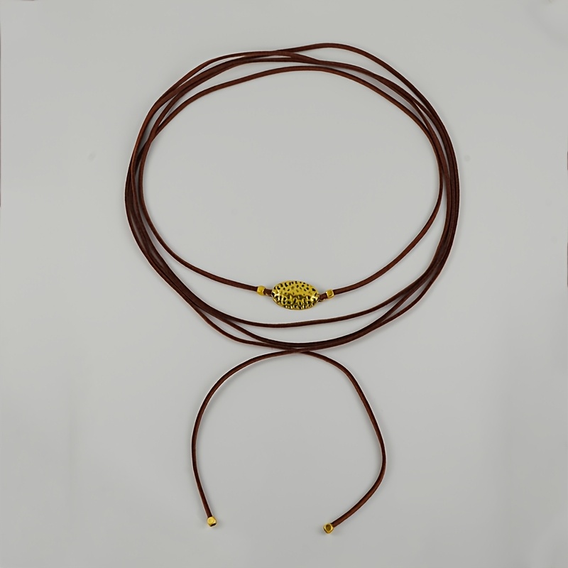 TEMU 1pc Vintage Western Style Leopard Print Tassel Necklace, Brown Bow Long Rope Knot Necklace, Suitable For Women's Vacation, Music Festival, Date