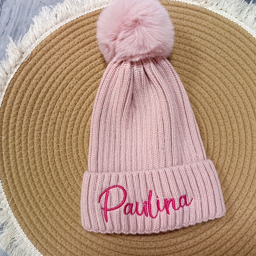 TEMU Casquette personnalisée, adorable bonnet en fil avec bonnets d'hiver brodés, avec nom personnalisé, ajustement élastique, broderie mode facile,