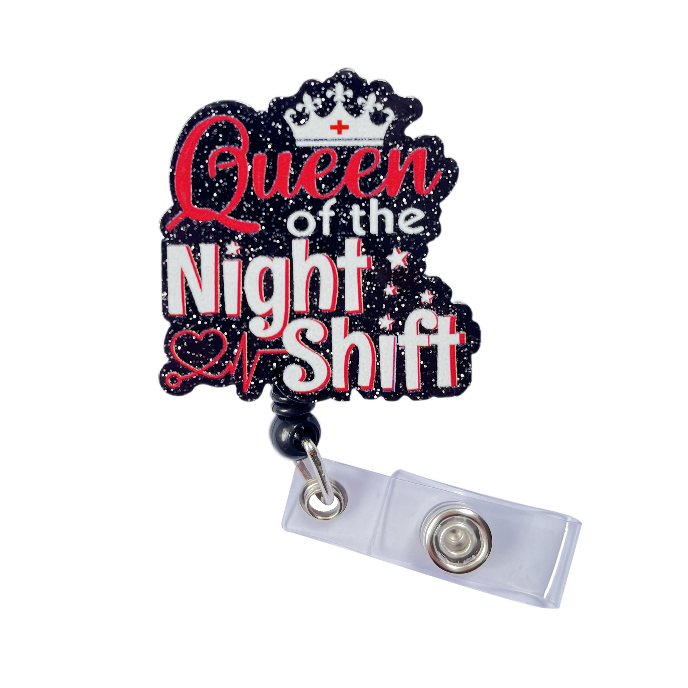 2d Flat, 2d Flat Shift Retractable Badge Reel With Glitter, Alligator Clip, Funny Id Holder For Nurses, Doctors, Social Workers, Office Workers, 2d Flat