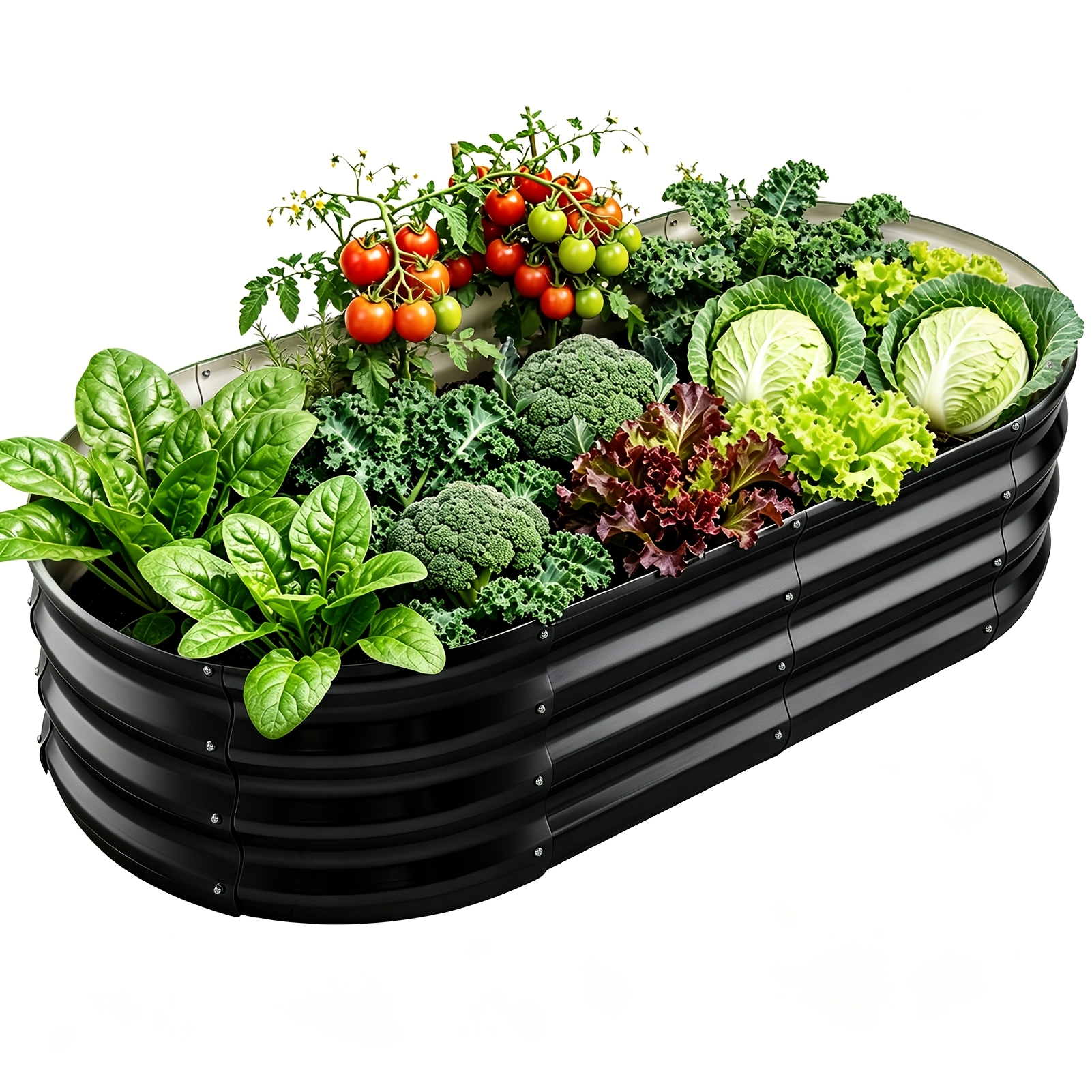 Image of Galvanized Raised Garden Bed Kit, Black 4x2x1ft Galvanized Planter Garden Boxes Outdoor, Large Steel Raised Planter Bed, Oval Large Metal For Vegetables & Flowers Patio Ground Planter Box